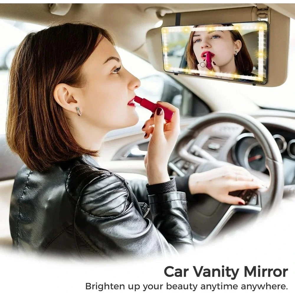 60 LED Car Sun Visor Vanity Mirror Rechargeable 3 Light Modes Stepless Dimming
